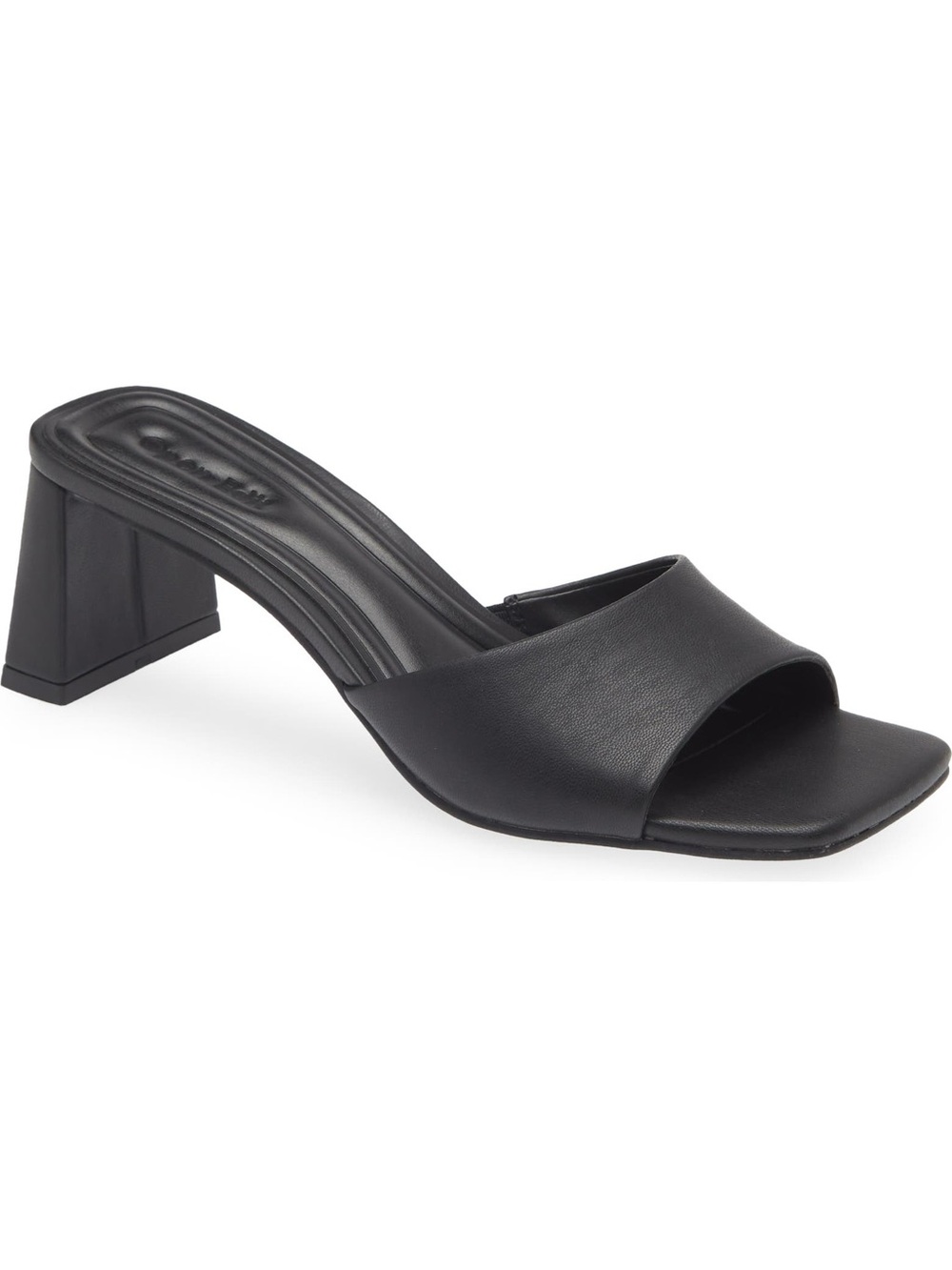 Open Edit Jaydin Slide Sandal Black Leather Open-Toe Block Heel Mule Sz 8
